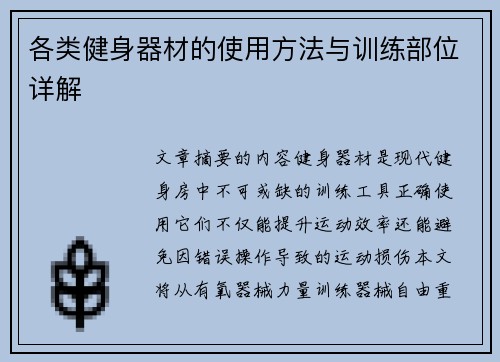 各类健身器材的使用方法与训练部位详解