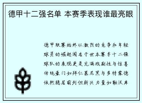 德甲十二强名单 本赛季表现谁最亮眼